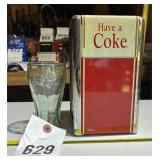 Coca-Cola napkin holder with small glass