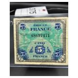 1944 France 5 Francs Allied Military Currency