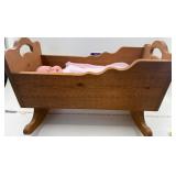Wooden baby doll cradle and baby doll