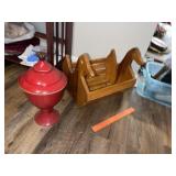 Metal Vase Urn & Vintage Magazine Holder