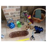 Sm Granite Ware Tea Pot ~ Basket ~ Dish Towels Grp