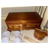 Vintage Walnut Dresser Top Jewel Box + Sm Box