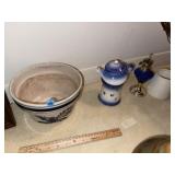 Glazed Planter ~ Tea Pot & Blue Mini Lamp Grp