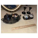 Silver Plated Sugar & Creamer Sets + Oneida Candle