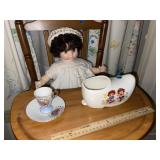 Vintage Raggedy Ann Shoe ~ Doll and Tea Cup