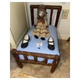 Vintage Hand Made Doll Bed & Doll