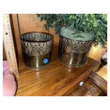 (2) Heavy Pierced Brass Lace Planters