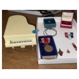 Vintage Pianio Music Box & School Medals