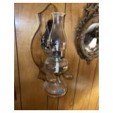 Vintage Oil Lamp & Wood Wall Holder