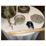Small Brass Easel & Bowl  + Turtle & Trivet