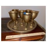 Vintage Brass Serving Tray & Brass Stems