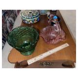 Vintage Pink Basket & Green Pedestal Bowl