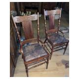 Set of 4 Antique Farmhouse Carved Back Chairs
