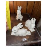 (3) White Porcelain Rabbits