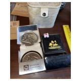 Vintage Aluminum Coaster Set & Metal Match Holder