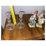 Vintage Lefton Figurines + Crystal Candle Sticks