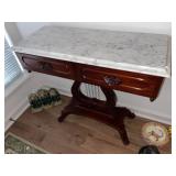 Nice Vintage Cherry Base Marble Top Console Table