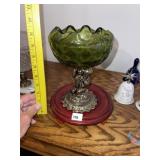 Vintage Green Center Piece Pedestal Bowl & Riser
