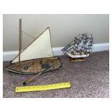 (2) Small Wood Sail Boats