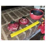 Red Pottery Bowl & Candle Holders