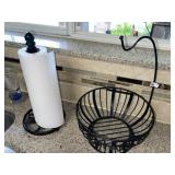 Iron Paper Towel Holder + Metal Basket