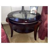 Nice Round Cherry Glass Top End Table