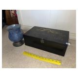 Liquor Box & Blue Candle Holder