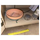 Terra Cotta Bowl on Iron Riser + 2 Covered Bowls