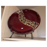 Glazed Decorator Plate & Iron Easel Stand
