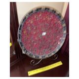 Large Red Decorator Plate on Iron Easel Stand