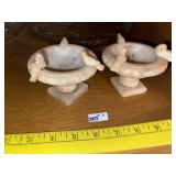 Pr of Small Granite Bird Baths & Doves