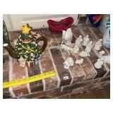 Christmas Tree Teapot + Porcelain Nativity Set