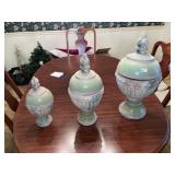 Set of 3 Glazed Clay Pottery Decorator Urns