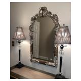 Ornate Silver Mirror W/ Pr of Decorator Lamps