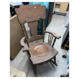 Antique Oak Victorian Rocking Chair w Carved Back