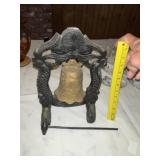 Vintage Oriental Cast Iron Stand w Brass Bell