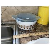 Vintage Pyrex Blue & Gold Casserole Dish