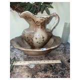 Vintage Glazed Ceramic Pitcher & Bowl