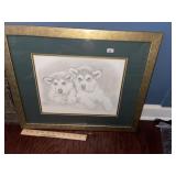 Framed Puppy Sketch & Vintage Boy & Collie Pic