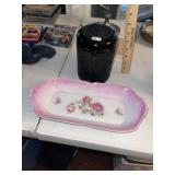 Vintage Hand Painted Tray & Jar