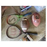 (2) Leather Footballs ~ Golf Balls & T Rackets