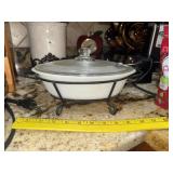Vintage Fire King Serving Bowl & Iron Riser