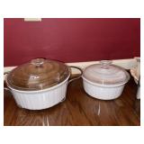 (2) White Corning Casserole Dishes + Rack