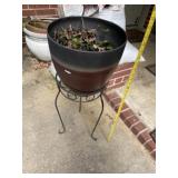 Glazed Pottery Planter (Red/Black) & Stand