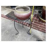 Glazed Planter & Iron Stand