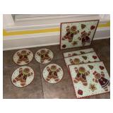 Glass Gingerbread Place Mats & Trivet Set