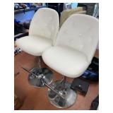 Nice Pr of White Leather Stools