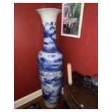 Blue & White Oriental Porcelain Floor Vase
