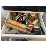 (2) Wood Rolling Pins & Utensils in Drawer