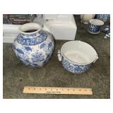 Blue & White Oriental Vase & Bowl